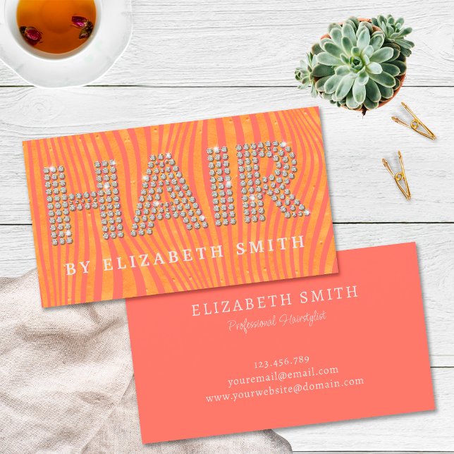 Chic Diamond Gold Korallenhaar Dresser Haarstylist Visitenkarte (Front and Back)