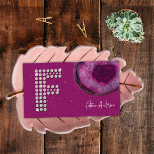 Chic Diamond Plum Agate Initialbrief F Monogram Visitenkarte