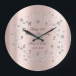 Chic Diamonds Confetti Rose Gold Anniversary Große Wanduhr<br><div class="desc">Elegant silver diamonds on rose gold background.</div>