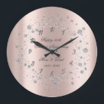 Chic Diamonds Confetti Rose Gold Anniversary Große Wanduhr<br><div class="desc">Elegant silver diamonds on rose gold background.</div>