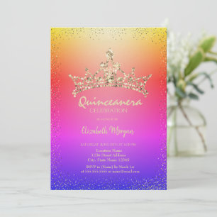 Chic Diamonds Crown Ombre Quinceañera Einladung