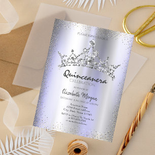 Chic Diamonds Crown Violet Metallic Quinceañera Einladung