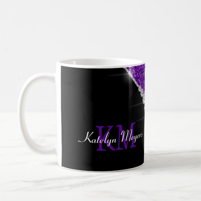 Chic Diamonds Lila Glitzer Mit Monogramm Kaffeetasse (Links)