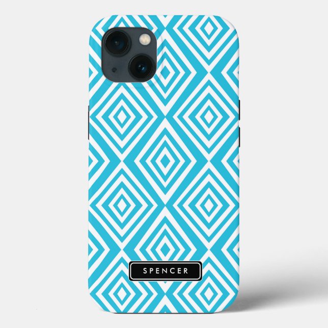Chic Diamonds Pattern | Türkis Personalisiert Case-Mate iPhone Hülle (Rückseite)