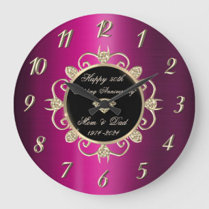 Chic Diamonds Purple 50. Hochzeitstag Große Wanduhr