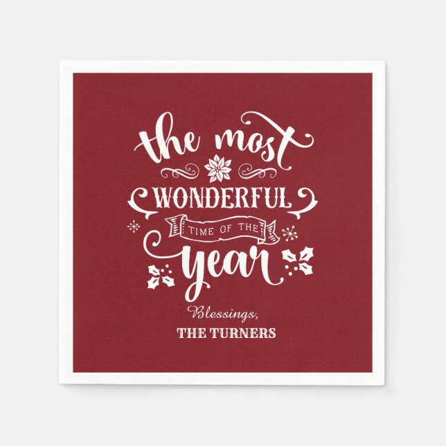 Chic Die wunderbarste Zeit des Jahres Monogramm Serviette (Vorderseite)