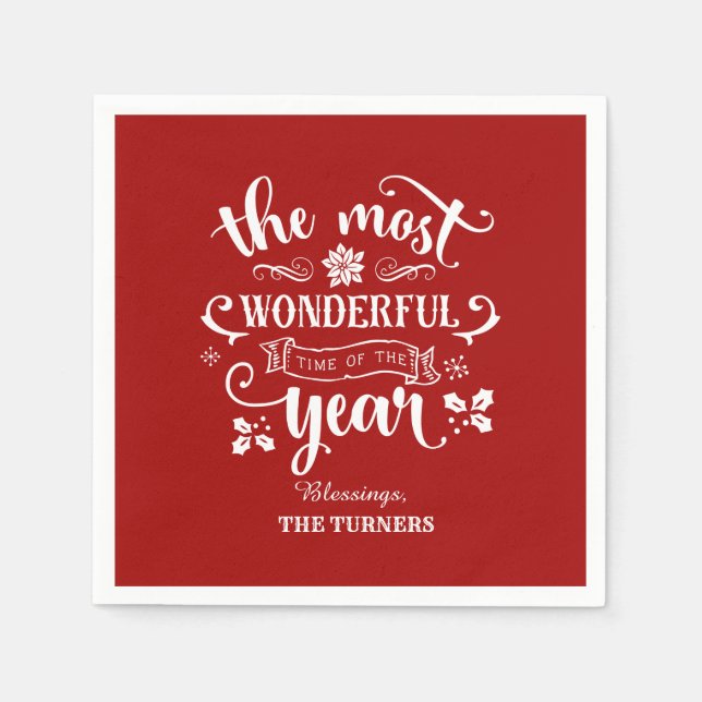 Chic Die wunderbarste Zeit des Jahres Monogramm Serviette (Vorderseite)