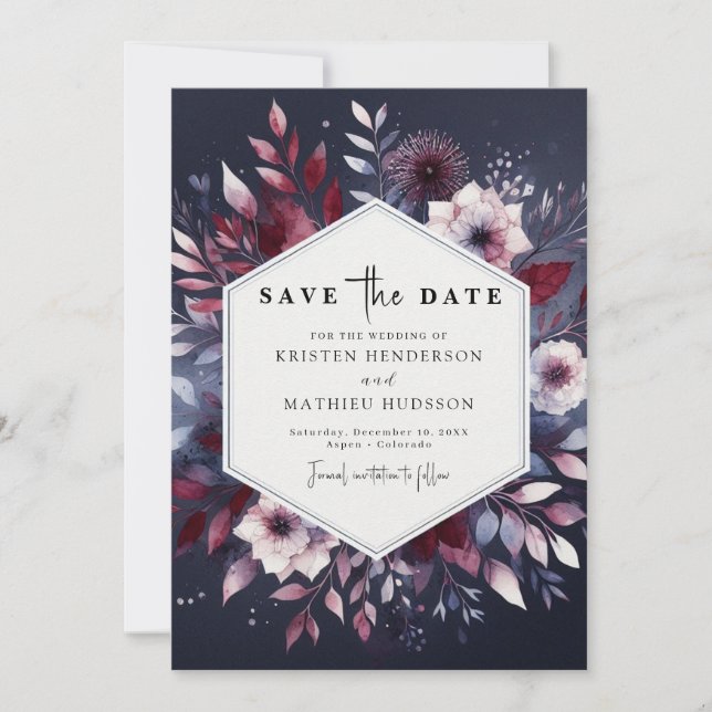 Chic Digital Burgundy Wedding Save The Date (Vorderseite)