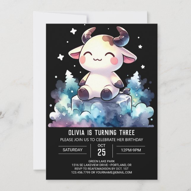 Chic Digital Cow Geburtstag Einladung (Vorderseite)