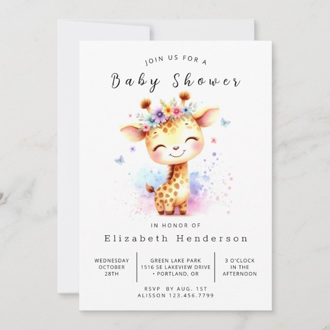 Chic Digital Giraffe Baby Dusche Einladung (Vorderseite)