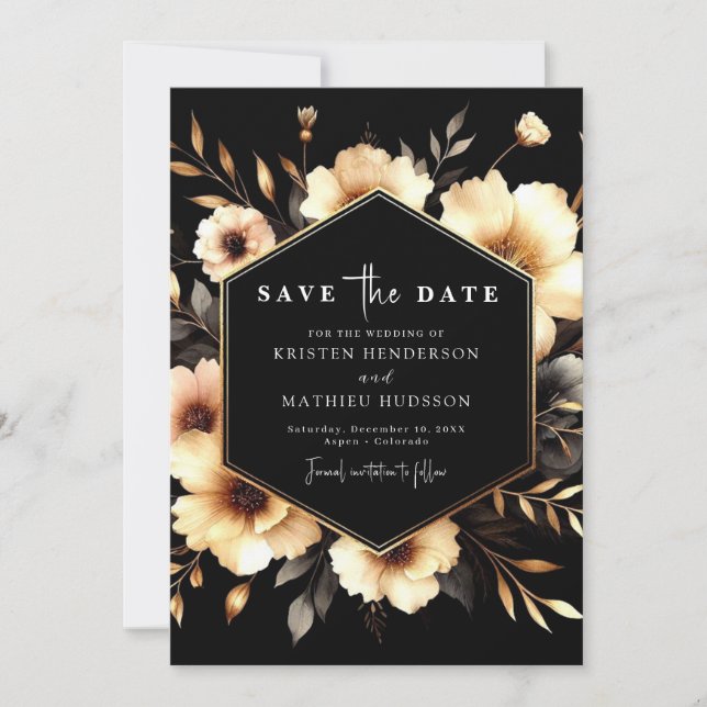 Chic Digital Gold und Black Wedding Save The Date (Vorderseite)