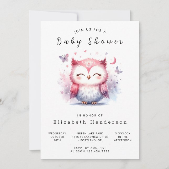 Chic Digital Owl Baby Dusche Einladung (Vorderseite)