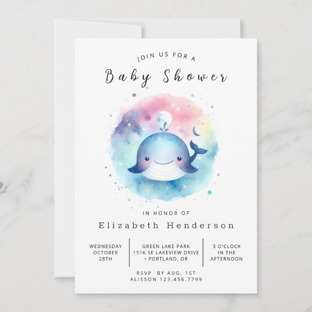 Chic Digital Whale Baby Dusche Einladung (Vorderseite)