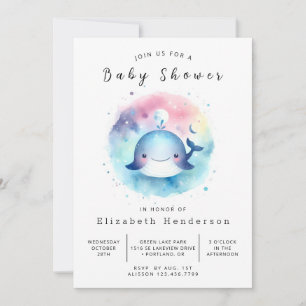 Chic Digital Whale Baby Dusche Einladung