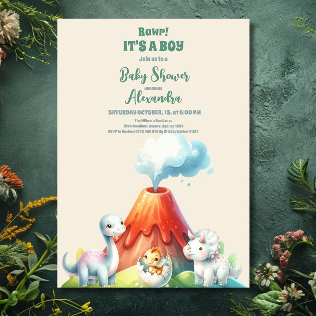 Chic Dinosaur Boy Baby Dusche Grüne Einladung (Von Creator hochgeladen)