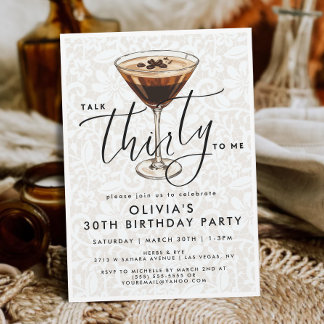 Chic Dirty Espresso Martini „Talk Thirty to Me“ Einladung