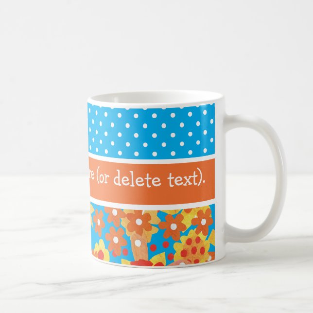 Chic Ditsy Orange und Red Floral Pattern auf blau Tasse (Rechts)