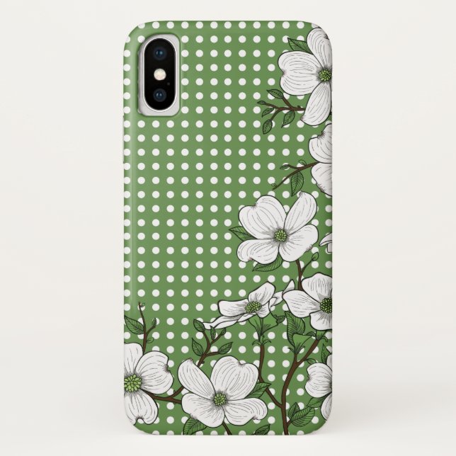 Chic Dogwood Blossoms & Polka Dot Pattern Case-Mate iPhone Hülle (Rückseite)