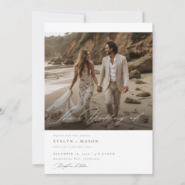 Chic Double Sided Foto Qr Code Hochzeit Einladung (Vorderseite)