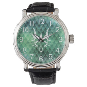Chic Dragon Head & Green Dragon Scales Watch Armbanduhr