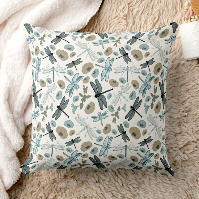 Chic Dragonflies Blumenmuster Kissen (Chic Dragonflies Floral Pattern Throw Pillow from Jenn's Emporium. )