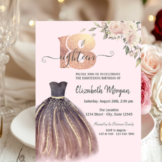 Chic Dress Pink Blume 18. Geburtstag Einladung