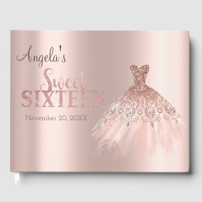 Chic Dress Rose Gold Sweet 16 Gästebuch (Vorderseite)