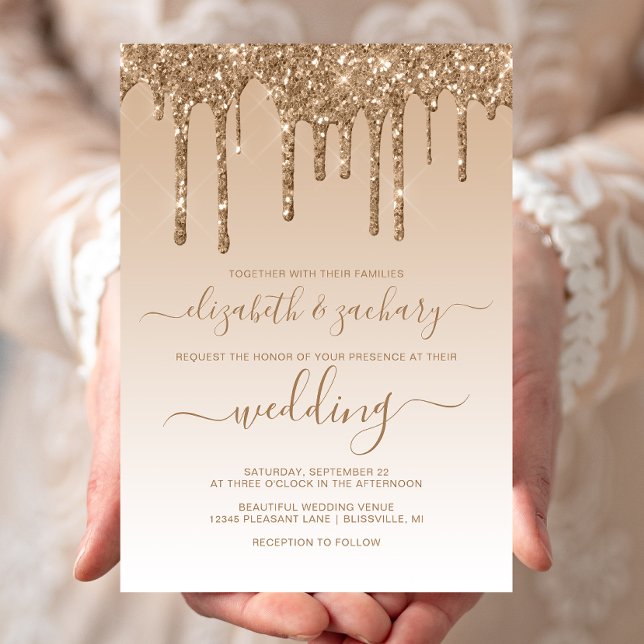 Chic Dripping Glitzer Gold Wedding Einladung (Von Creator hochgeladen)