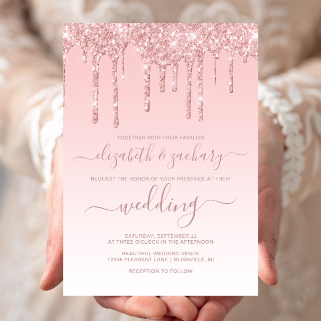 Chic Dripping Glitzer Pink Wedding Einladung (Von Creator hochgeladen)