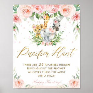 Chic Dschungeltiere Pink Schnuller Hunt Game Poster