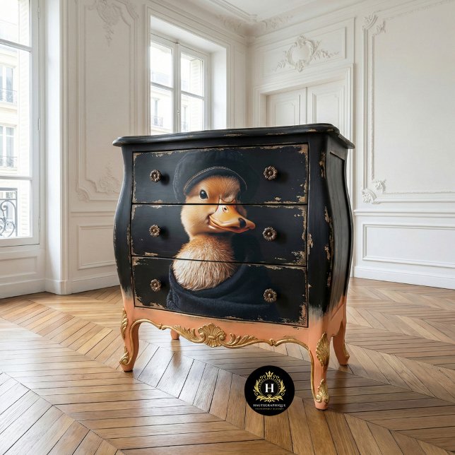 Chic Duckling in Black Hat Decoupage Seidenpapier (Von Creator hochgeladen)