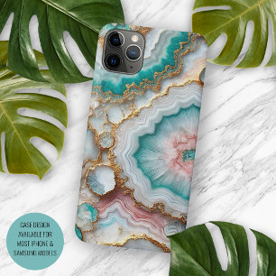 Chic-Dunkel-Teal-Blau-Blush-Pink-Gold-Marmor-Muste iPhone 16 Pro Max Hülle