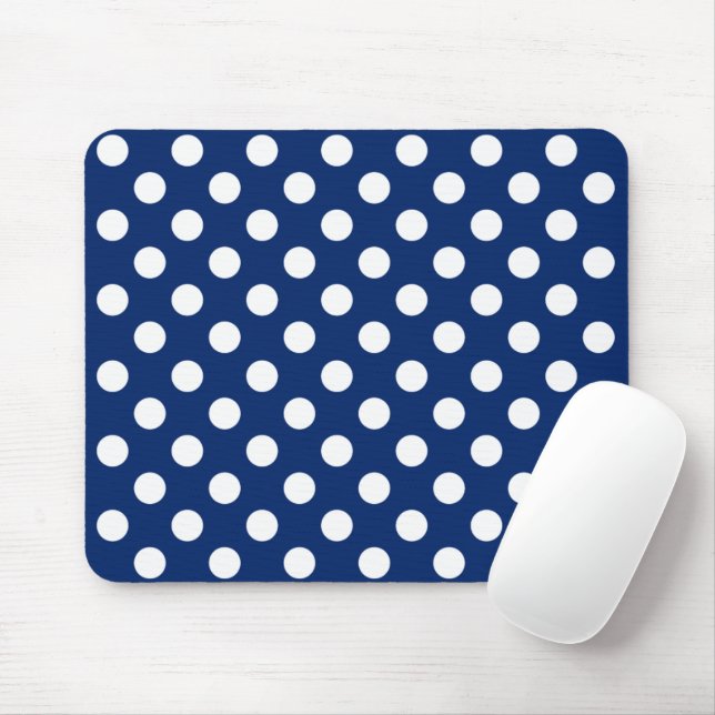 Chic Dunkelblau mit großen weißen Polka Dots Elega Mousepad (Mit Mouse)