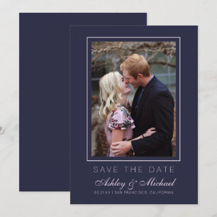 Chic Dunkelblau Rosa Foto Hochzeit Save The Date Einladung