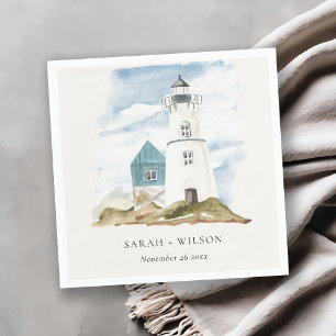 Chic Dusky Aqua Blauer Leuchtturm Hochzeit Serviette