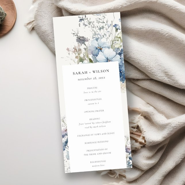 Chic Dusky Blue Hütte Floral Wedding Program Einladung (Von Creator hochgeladen)