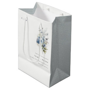 Chic Dusky Blue Watercolor Hütte Blumenzehen Mittlere Geschenktüte