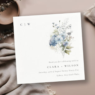 Chic Dusky Blue Watercolor Hütte Blumenzehen Serviette
