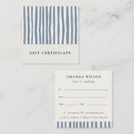 Chic Dusky Blue Watercolor Strips Gift Certificate Quadratische Visitenkarte