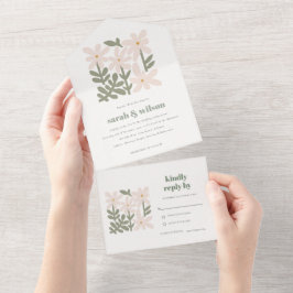 Chic Dusky Blush Retro Minimal Blumenzwiese All In One Einladung