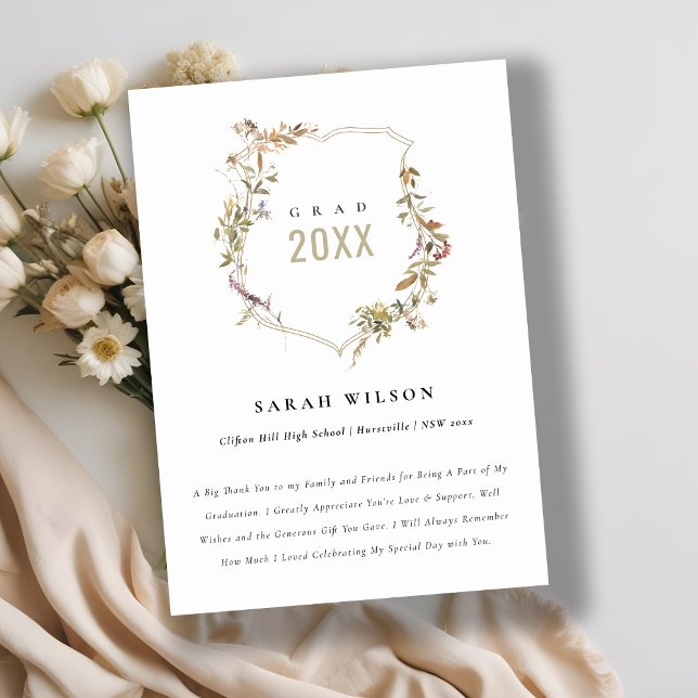 Chic Dusky Pink Blush Wildblume Wappen Abschluss Dankeskarte (Von Creator hochgeladen)