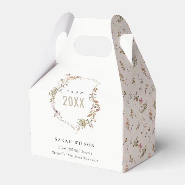 Chic Dusky Pink Blush Wildblume Wappen Abschluss Geschenkschachtel (Vorderseite)