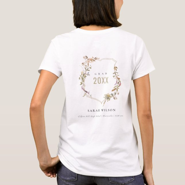 Chic Dusky Pink Blush Wildblume Wappen Abschluss T-Shirt (Rückseite)