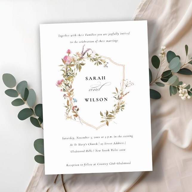 Chic Dusky Pink Blush Wildblume Wappen Hochzeit Einladung (Von Creator hochgeladen)