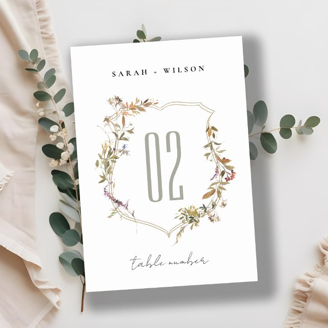 Chic Dusky Pink Blush Wildblume Wappen Hochzeit Tischnummer (Von Creator hochgeladen)