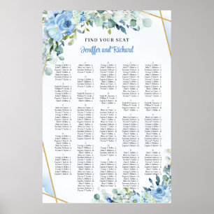 Chic Dusty blauen Blumen Goldrahmen Alphabetisch Poster