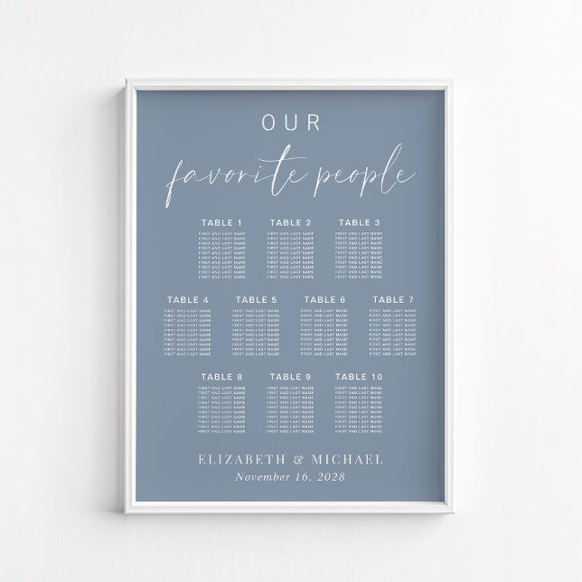 Chic Dusty Blue 10 Table Wedding Seating Chart Poster (Von Creator hochgeladen)