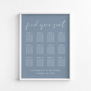 Chic Dusty Blue 12 Tische Hochzeits-Sitzplan Poster