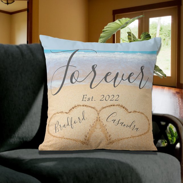 Chic Dusty Blue Beach Paares Hearts Sand Kissen (Von Creator hochgeladen)