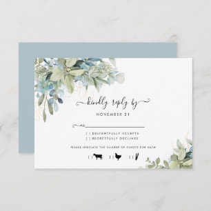 Chic Dusty Blue Botanical Wedding Meal RSVP Card